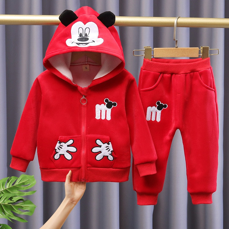 Autumn Winter Baby Girls Minnie Mickey Clothing Set Cartoon Hooded Outerwear Tops Pants 2Pcs Sport Suit Infant Kids Clothes